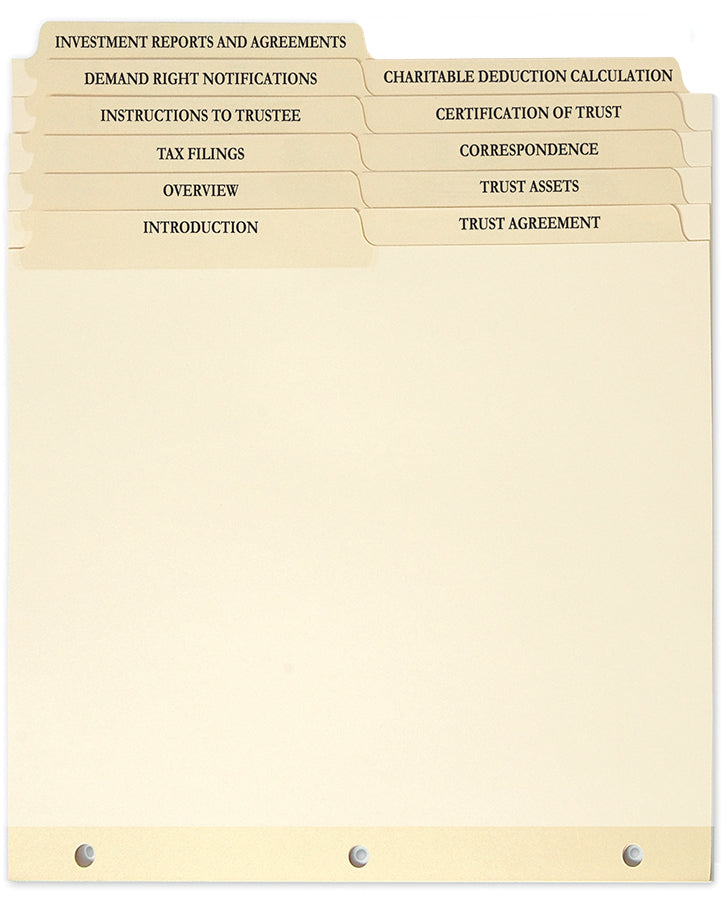 Irrevocable Trust Tabs Set of 11 (3.95 ea., sold in cases of 6) Lee Printing Services Binders