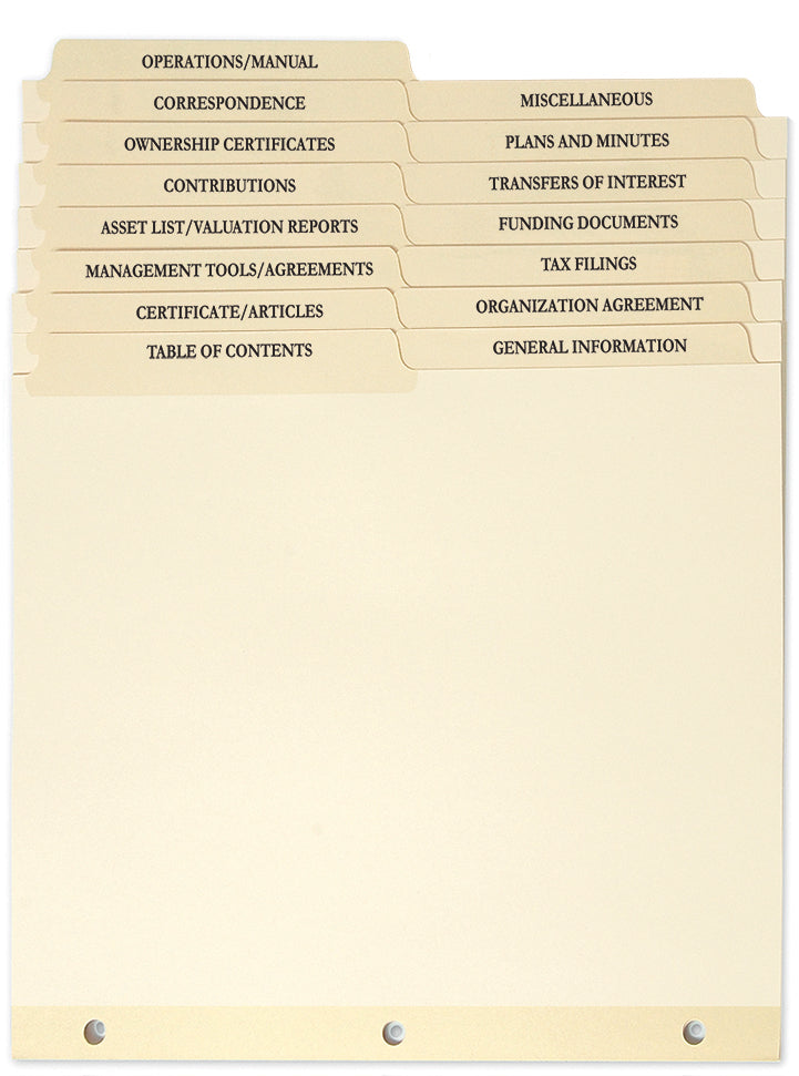 Organization Tabs Set of 15 (4.52 ea., sold in cases of 6) Lee Printing Services Binders