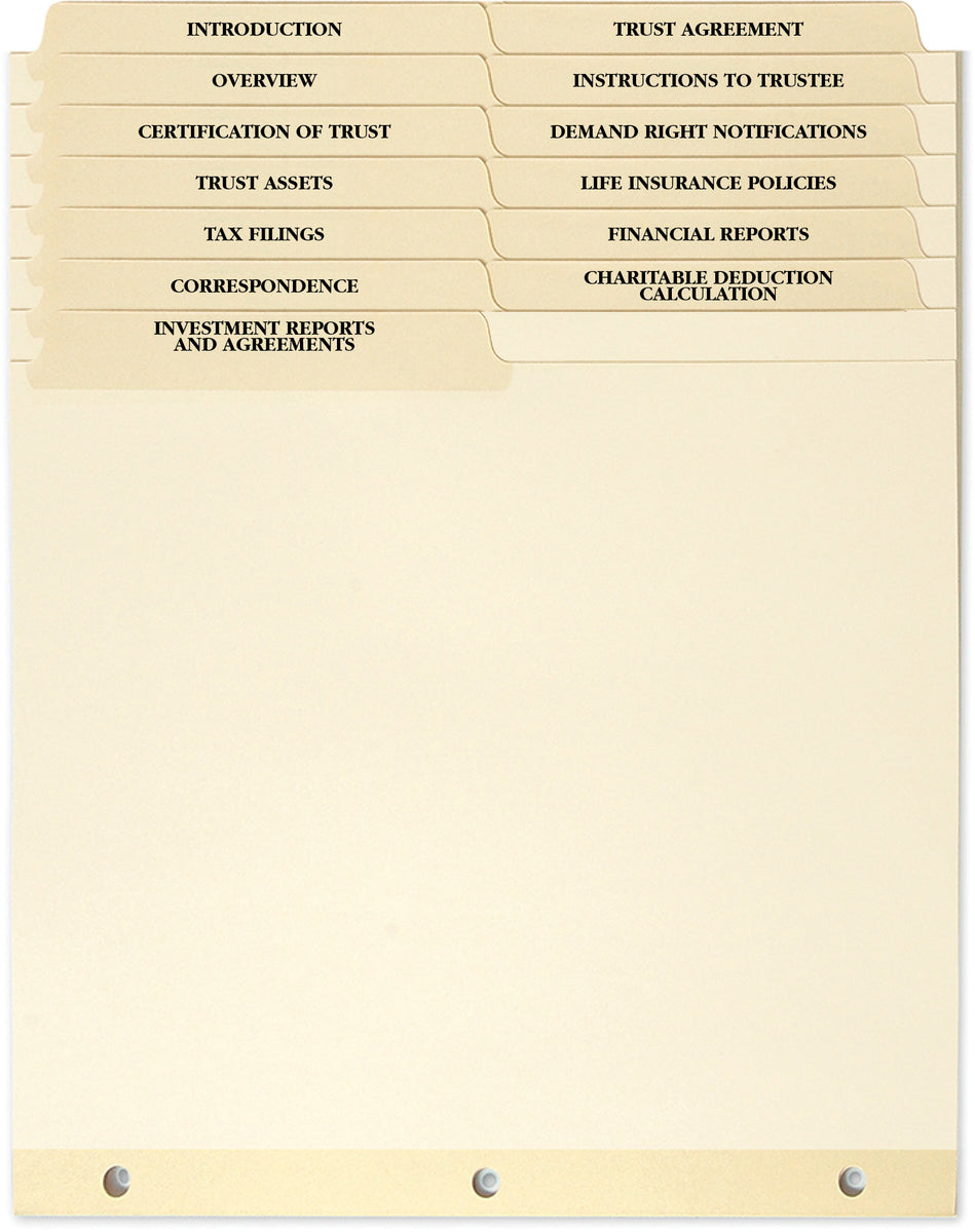 Irrevocable Trust Tabs Sets of 13 (4.28 ea., sold in cases of 6) Lee Printing Services Binders